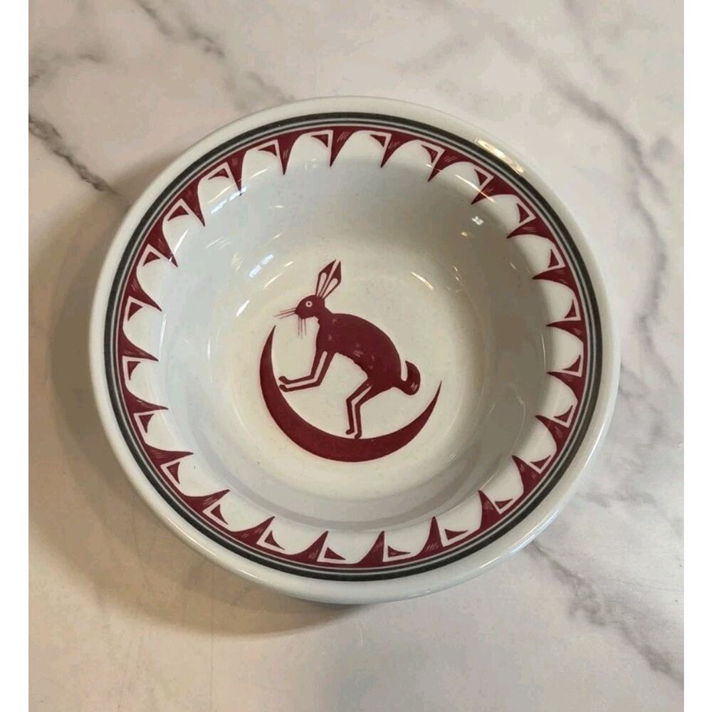 Sterling China Ancient Mimbreño Indian Burgundy Cereal Bowl Rabbit Santa Fe EUC